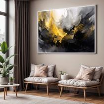 Quadro com Moldura Sala Quarto Abstrato Preto e Dourado Decorativo Horizontal Grande Hall