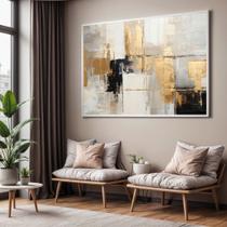 Quadro com Moldura Sala Quarto Arte Abstrato Preto Cinza Dourado Textura Decorativo Horizontal Grande Hall Quadro com Moldura Sala Quarto Arte Abstrato Preto Cinza Dourado Textura Decorativo Horizontal Grande Hall
