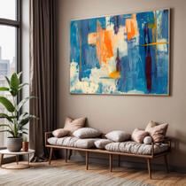 Quadro com Moldura Sala Quarto Arte Estilo Pintura Laranja Azul Decorativo Horizontal Grande Hall Cor:Moldura MadeiraTa Quadro com Moldura Sala Quarto Arte Estilo Pintura Laranja Azul Decorativo Horizontal Grande Hall Cor:Moldura MadeiraTa