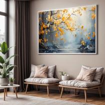 Quadro com Moldura Sala Quarto Arte Folhas Amarela Decorativo Horizontal Grande Hall Quadro com Moldura Sala Quarto Arte Folhas Amarela Decorativo Horizontal Grande Hall
