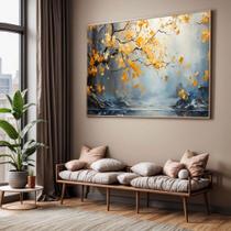 Quadro com Moldura Sala Quarto Arte Folhas Amarela Decorativo Horizontal Grande Hall Quadro com Moldura Sala Quarto Arte Folhas Amarela Decorativo Horizontal Grande Hall