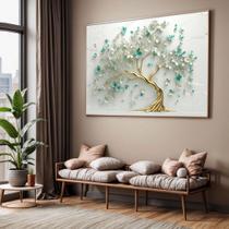Quadro com Moldura Sala Quarto Arvore Azul Verde Arte Decorativo Horizontal Grande Hall