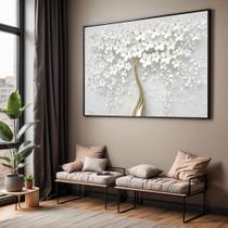 Quadro com Moldura Sala Quarto Arvore Branca Decorativo Horizontal Grande Hall