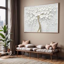 Quadro com Moldura Sala Quarto Arvore Branca Decorativo Horizontal Grande Hall