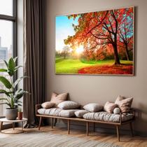 Quadro com Moldura Sala Quarto Arvore Vermelha Sol Decorativo Horizontal Grande Hall Cor:Moldura MadeiraTamanho:130 X 9