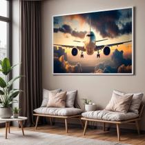 Quadro com Moldura Sala Quarto Avião Céu Decorativo Horizontal Grande Hall