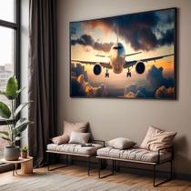 Quadro com Moldura Sala Quarto Avião Céu Decorativo Horizontal Grande Hall