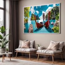 Quadro com Moldura Sala Quarto Barco Praia Indonesia Decorativo Horizontal Grande Hall Cor:Moldura BrancaTamanho:130 X