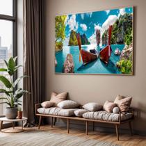 Quadro com Moldura Sala Quarto Barco Praia Indonesia Decorativo Horizontal Grande Hall Cor:Moldura MadeiraTamanho:130 X