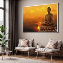 Quadro com Moldura Sala Quarto Buda Dourado Buddha Gold Estátua Decorativo Horizontal Grande Hall