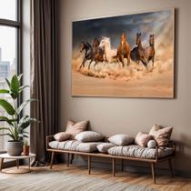 Quadro com Moldura Sala Quarto Cavalos Correndo Deserto Decorativo Horizontal Grande Hall Cor:Moldura MadeiraTamanho:13