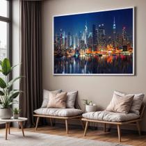 Quadro com Moldura Sala Quarto Cidade Noturna Decorativo Horizontal Grande Hall