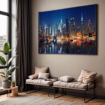 Quadro com Moldura Sala Quarto Cidade Noturna Decorativo Horizontal Grande Hall Cor:Moldura PretaTamanho:130 X 90 X 3 c Quadro com Moldura Sala Quarto Cidade Noturna Decorativo Horizontal Grande Hall Cor:Moldura PretaTamanho:130 X 90 X 3 c