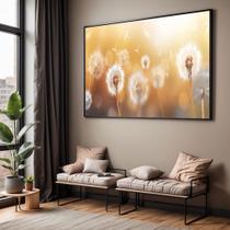 Quadro com Moldura Sala Quarto Dente de Leão Bege Palha Decorativo Horizontal Grande Hall