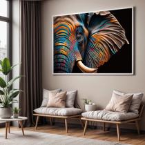 Quadro com Moldura Sala Quarto Elefante Indiano Foco Decorativo Horizontal Grande Hall