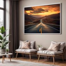 Quadro com Moldura Sala Quarto Estrada Por do Sol Paisagem Decorativo Horizontal Grande Hall