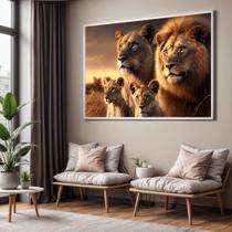 Quadro com Moldura Sala Quarto Família de Leão Leões Filhote Decorativo Horizontal Grande Hall Quadro com Moldura Sala Quarto Família de Leão Leões Filhote Decorativo Horizontal Grande Hall