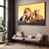 Quadro com Moldura Sala Quarto Família Leões Filhotes Decorativo Horizontal Grande Hall
