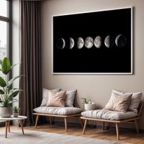 Quadro com Moldura Sala Quarto Fases da Lua Decorativo Horizontal Grande Hall