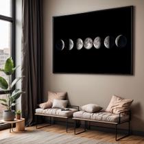 Quadro com Moldura Sala Quarto Fases da Lua Decorativo Horizontal Grande Hall Cor:Moldura PretaTamanho:130 X 90 X 3 cm