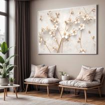 Quadro com Moldura Sala Quarto Flora Branco Decorativo Horizontal Grande Hall Cor:Moldura BrancaTamanho:130 X 90 X 3 cm