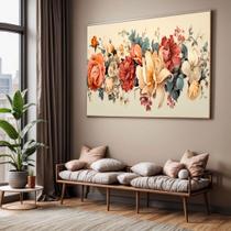 Quadro com Moldura Sala Quarto Floral Bege Rosa Decorativo Horizontal Grande Hall Cor:Moldura MadeiraTamanho:90 X 60 X Quadro com Moldura Sala Quarto Floral Bege Rosa Decorativo Horizontal Grande Hall Cor:Moldura MadeiraTamanho:90 X 60 X