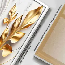 Quadro com Moldura Sala Quarto Folhas Douradas Abstrato Arte Decorativo Horizontal Grande Hall Cor da Moldura:Moldura Br