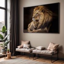 Quadro com Moldura Sala Quarto Leão Leoa Família Decorativo Horizontal Grande Hall