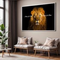 Quadro com Moldura Sala Quarto Leão Nunca Foi Sorte Sempre Foi Deus Decorativo Horizontal Grande Hall