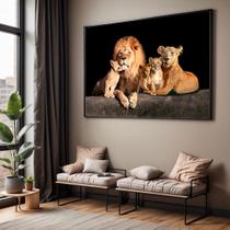 Quadro com Moldura Sala Quarto Leões Família 2 Filhotes Decorativo Horizontal Grande Hall Quadro com Moldura Sala Quarto Leões Família 2 Filhotes Decorativo Horizontal Grande Hall
