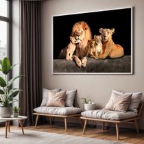 Quadro com Moldura Sala Quarto Leões Família 2 Filhotes Decorativo Horizontal Grande Hall Quadro com Moldura Sala Quarto Leões Família 2 Filhotes Decorativo Horizontal Grande Hall