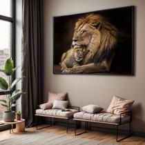Quadro com Moldura Sala Quarto Leões Família Casal Decorativo Horizontal Grande Hall