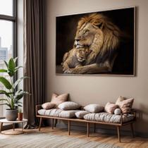 Quadro com Moldura Sala Quarto Leões Família Casal Decorativo Horizontal Grande Hall