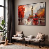 Quadro com Moldura Sala Quarto Londres Arte Pintura Vermelho Decorativo Horizontal Grande Hall