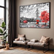 Quadro com Moldura Sala Quarto Londres Arte Preto Branco Vermelho Decorativo Horizontal Grande Hall