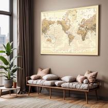 Quadro com Moldura Sala Quarto Mapa Mundi Decorativo Horizontal Grande Hall