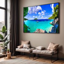 Quadro com Moldura Sala Quarto Mar Azul Barco Paisagem Decorativo Horizontal Grande Hall