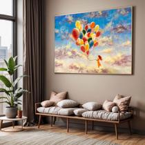 Quadro com Moldura Sala Quarto Menina Com balões Arte Decorativo Horizontal Grande Hall