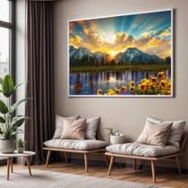 Quadro com Moldura Sala Quarto Montanhas com Girasol Paisagem Decorativo Horizontal Grande Hall Quadro com Moldura Sala Quarto Montanhas com Girasol Paisagem Decorativo Horizontal Grande Hall