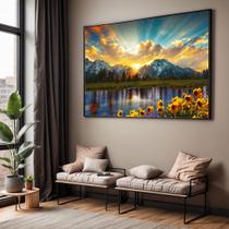 Quadro com Moldura Sala Quarto Montanhas com Girasol Paisagem Decorativo Horizontal Grande Hall