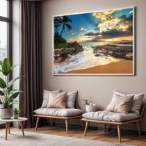 Quadro com Moldura Sala Quarto Nascer do Sol Praia Pedras Decorativo Horizontal Grande Hall Quadro com Moldura Sala Quarto Nascer do Sol Praia Pedras Decorativo Horizontal Grande Hall