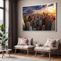 Quadro com Moldura Sala Quarto Nova York Tarde Cidade Decorativo Horizontal Grande Hall
