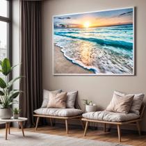 Quadro com Moldura Sala Quarto Ondas Praia Mar Por do Sol Paisagem Decorativo Horizontal Grande Hall Cor:Moldura Branca Quadro com Moldura Sala Quarto Ondas Praia Mar Por do Sol Paisagem Decorativo Horizontal Grande Hall Cor:Moldura Branca