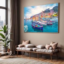 Quadro com Moldura Sala Quarto Paisagem Barco Italia Mar Decorativo Horizontal Grande Hall