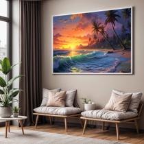 Quadro com Moldura Sala Quarto Paisagem Por do Sol Praia Coqueiros Decorativo Horizontal Grande Hall Cor:Moldura Branca Quadro com Moldura Sala Quarto Paisagem Por do Sol Praia Coqueiros Decorativo Horizontal Grande Hall Cor:Moldura Branca