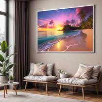 Quadro com Moldura Sala Quarto Paisagem Praia Por do Sol Decorativo Horizontal Grande Hall