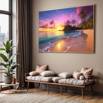 Quadro com Moldura Sala Quarto Paisagem Praia Por do Sol Decorativo Horizontal Grande Hall