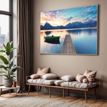 Quadro com Moldura Sala Quarto Pier Barco Paisagem Decorativo Horizontal Grande Hall