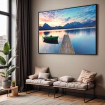 Quadro com Moldura Sala Quarto Pier Barco Paisagem Decorativo Horizontal Grande Hall Cor:Moldura PretaTamanho:90 X 60 X