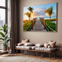 Quadro com Moldura Sala Quarto Pier Caminho Casa Praia Decorativo Horizontal Grande Hall Cor:Moldura MadeiraTamanho:130